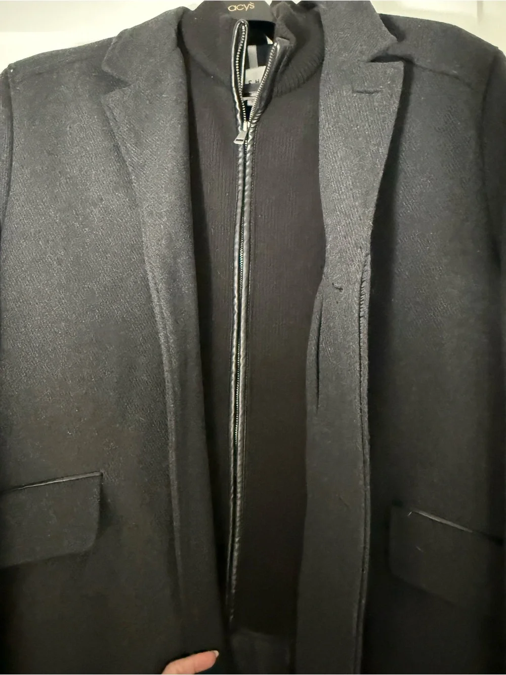 Cole Haan Men's Black Pea Coat with Inner Zip Layer
